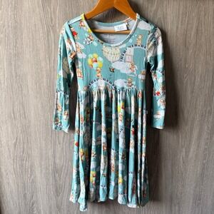 Posh Peanut x FAO Schwarz Dress Girls 4T Teal Whimsical Toy Bear Bamboo Skater